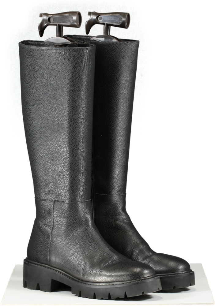 Bobbies Paris Black Leather Chunky Knee High Boots UK 5 EU 38 👠