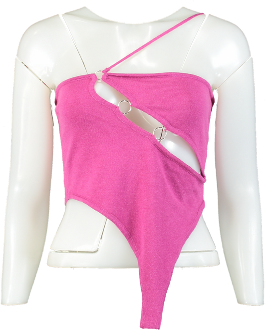 Pretty Little Thing Hot Pink Asymmetric Ring Cut Out Knit Top UK L