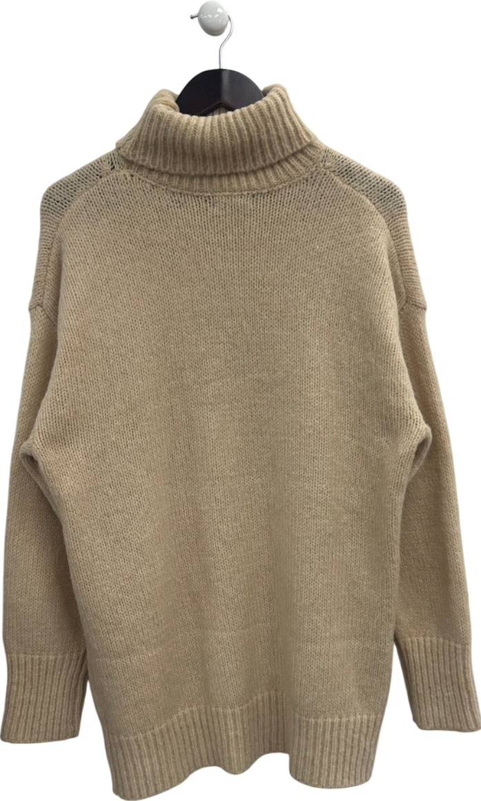 PrettyLittleThing Cream Stone Slouchy Longline Chunky Knitted Roll Neck Jumper UK S