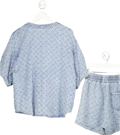 Blue Textured Button-Up Top and Shorts Set UK L