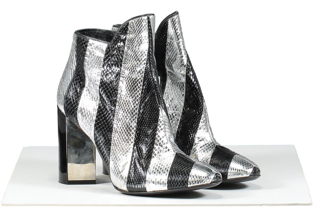 Pierre Hardy Metallic Belle Striped Snakeskin Ankle Boot, Black/silver UK 5 EU 38 👠