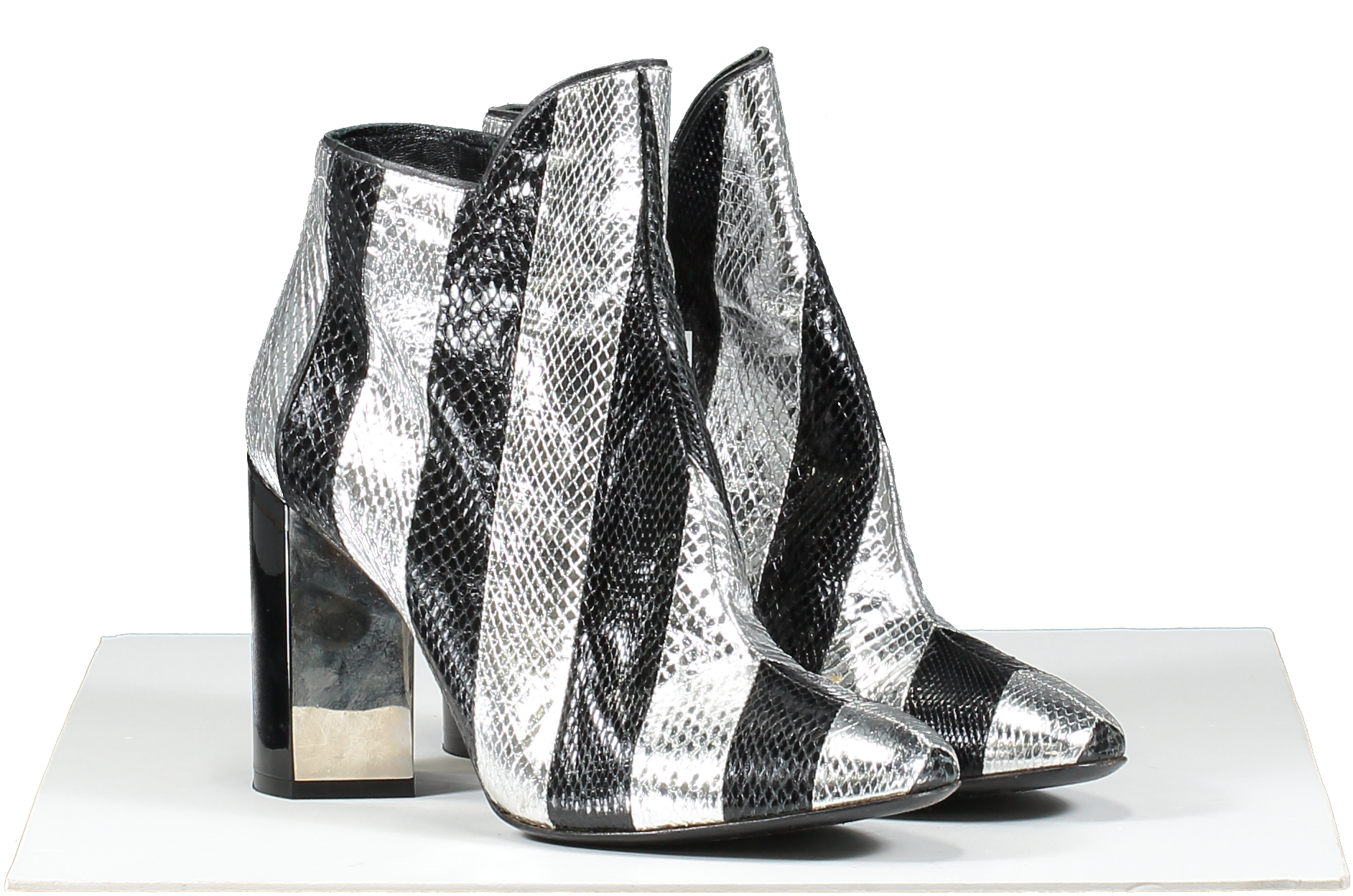 Pierre Hardy Metallic Belle Striped Snakeskin Ankle Boot, Black/silver UK 5 EU 38 👠