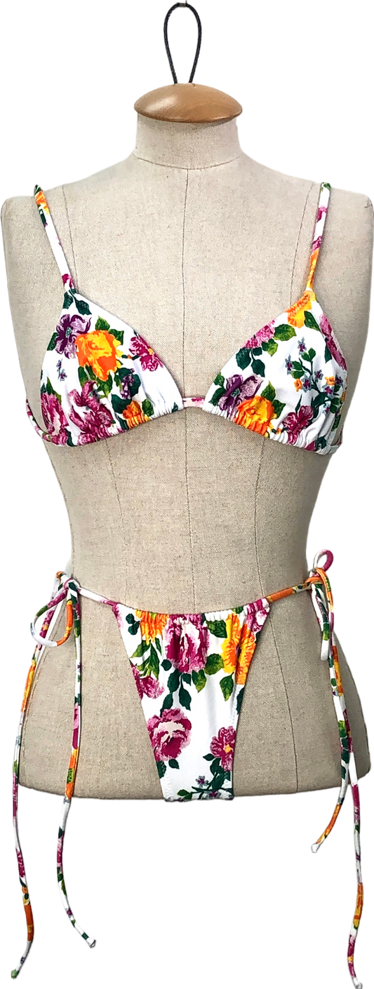 Loleia White Mamá Rosas Bikini Set UK S