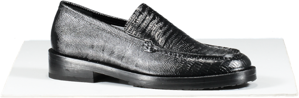 BY FAR Black Rafael Lizard Embossed Leather Loafers UK 5 EU 38 👠