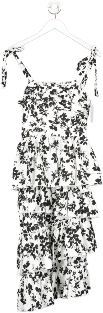 ALB Anne Louise White Tiered Floral Print Midaxi Dress UK S