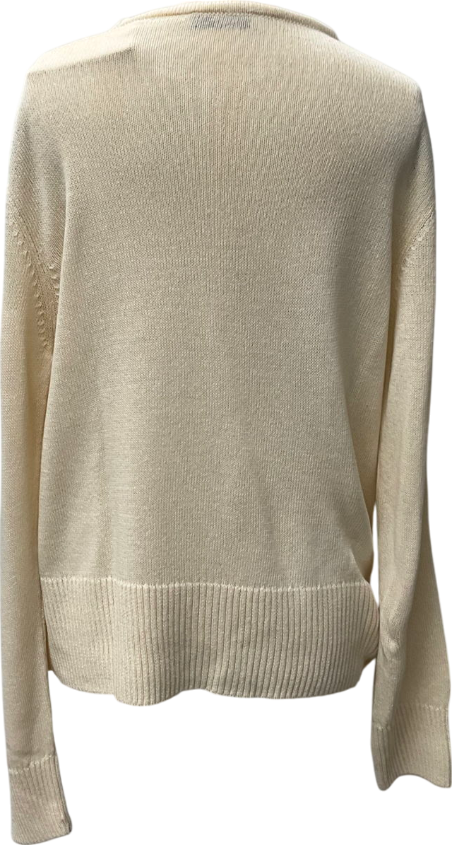 MANGO Cream Knitted Wrap Top In White UK L