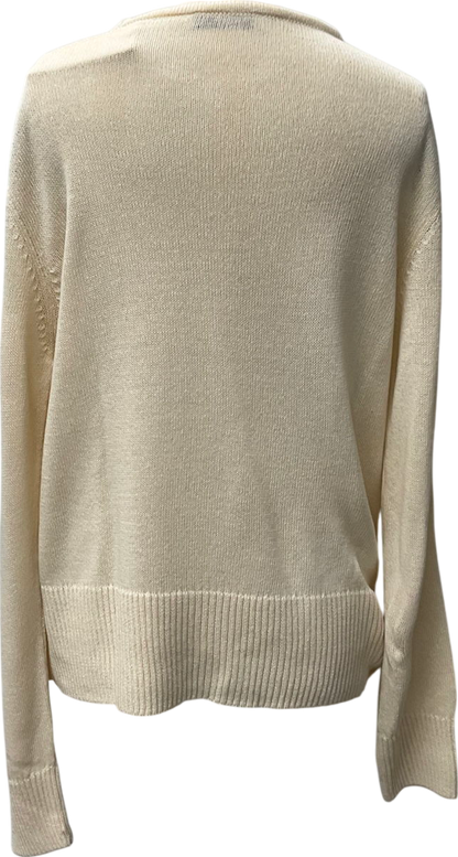 MANGO Cream Knitted Wrap Top In White UK L