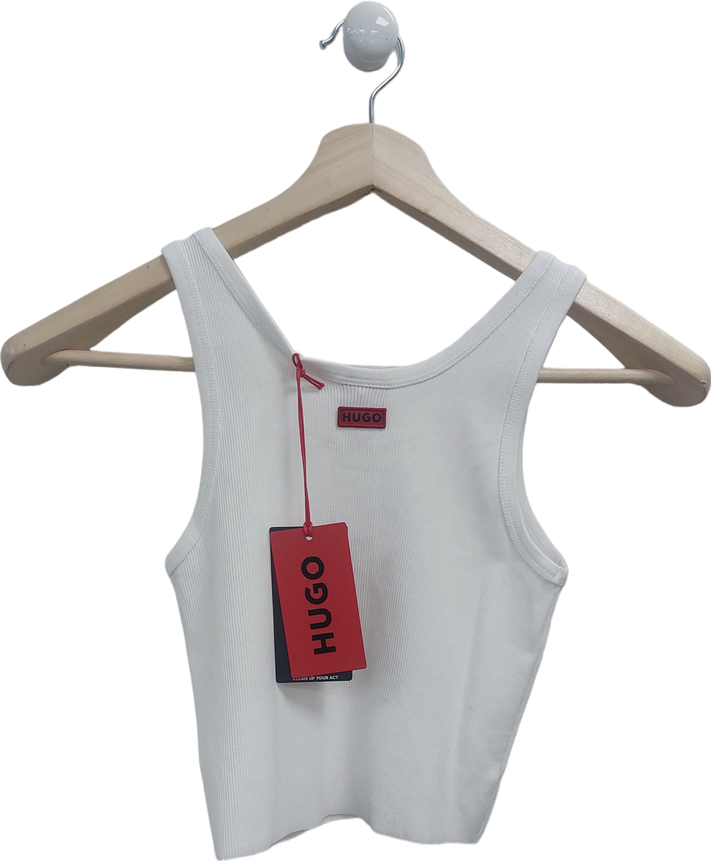 hugo boss White Ribbed Cropped Vest UK XS