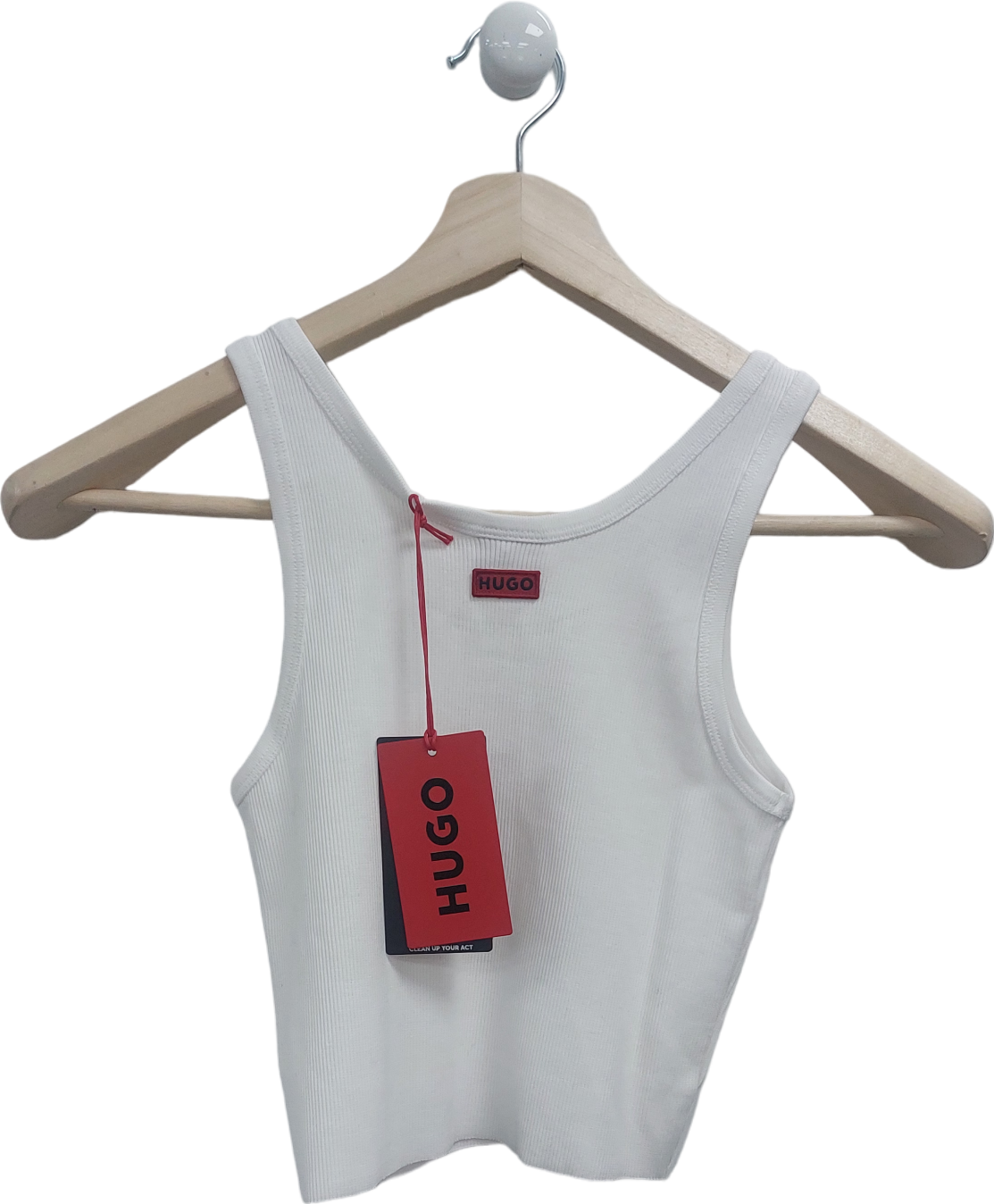 hugo boss White Ribbed Cropped Vest UK XS