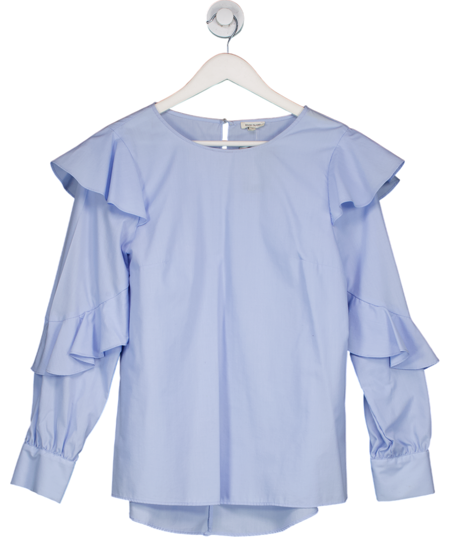 River Island Blue Long Sleeve Frill Top UK 12