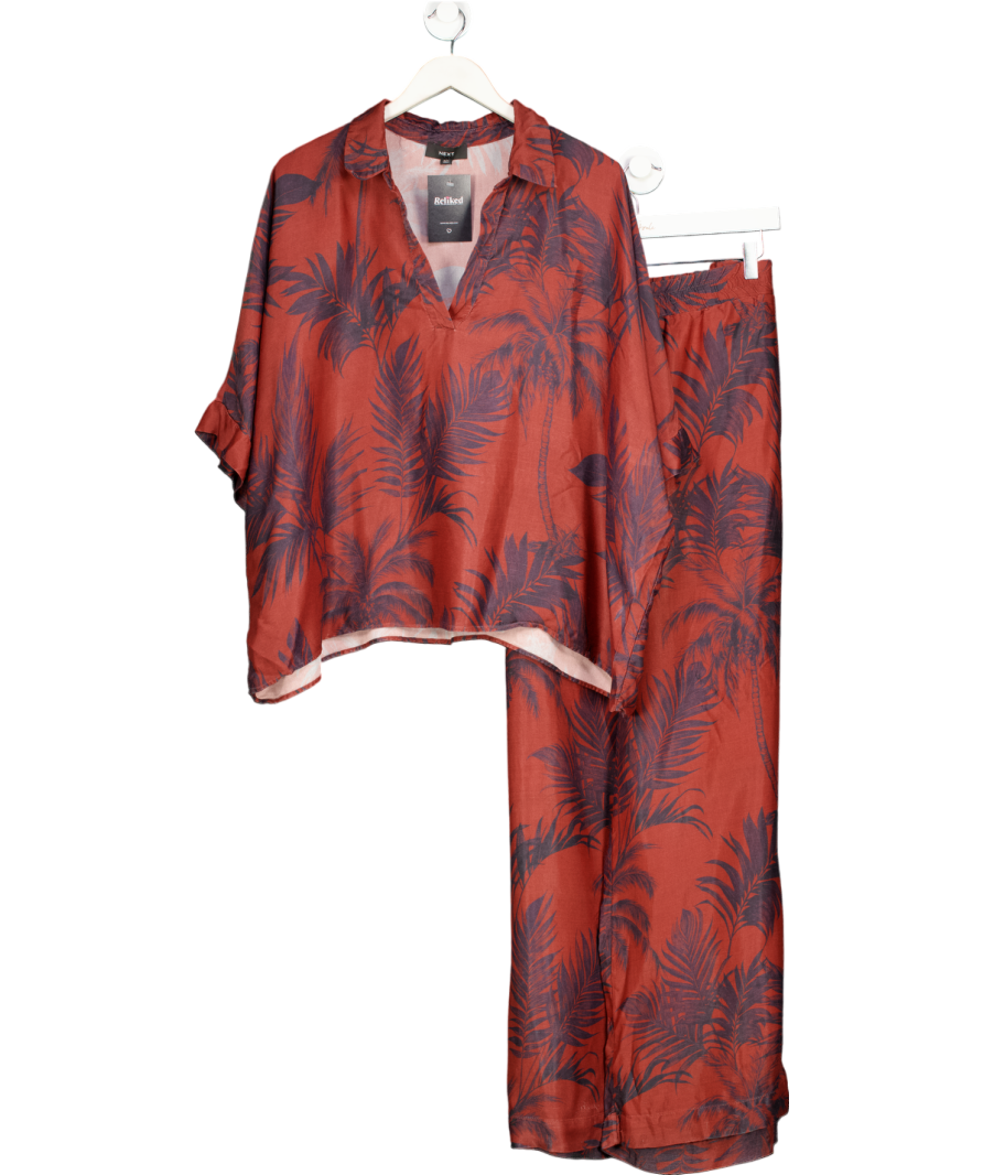 Next Brown Palm Print Wide Leg Satin Co Ord UK 22