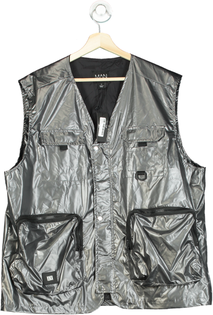 Boohoo Man Silver Metallic Utility Vest XL