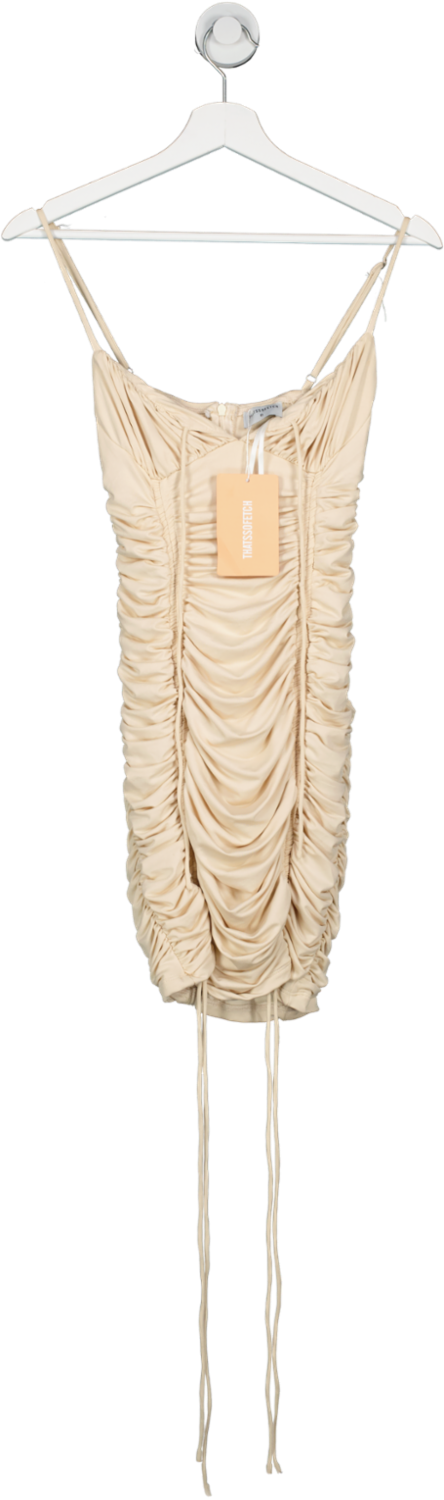 Thats So Fetch Beige Ruched Mini Bodycon Dress UK 8