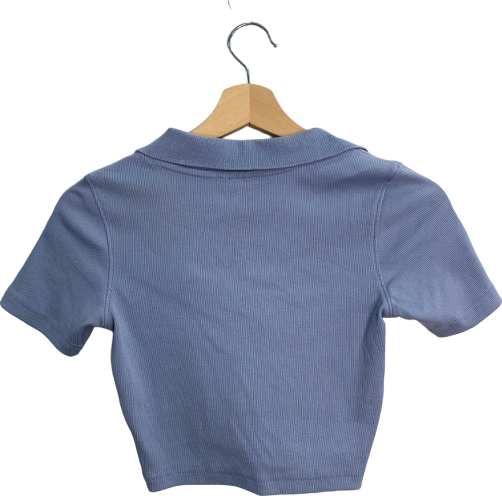 Slazenger Blue Ribbed Short Sleeve Collared Top UK 6