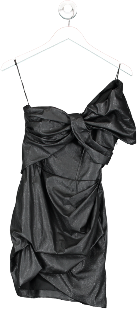 Pinko Black Strapless Faux Leather Bow Detail Mini Dress UK 8