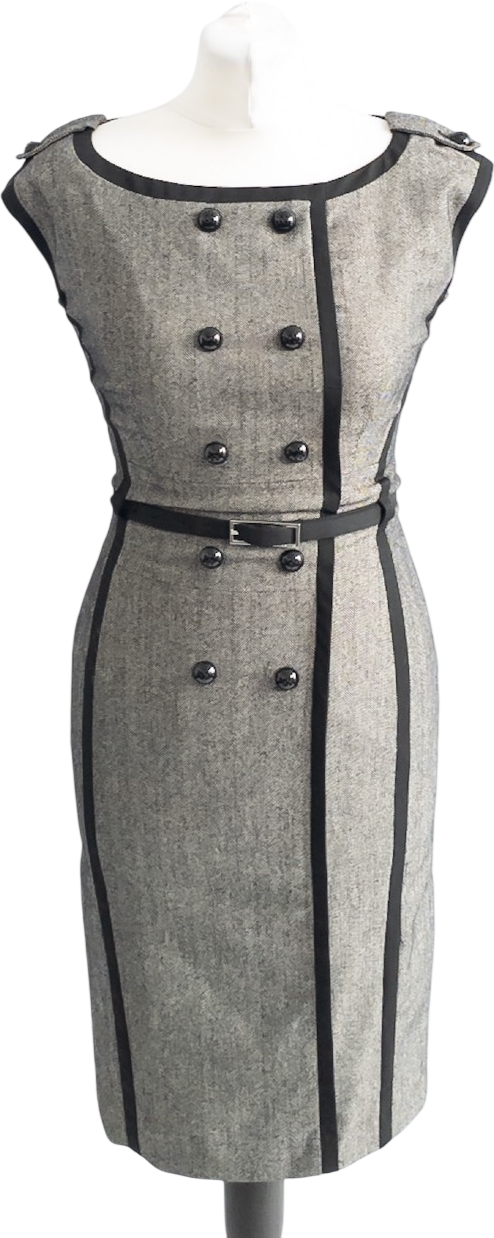Karen Millen Grey Wool Blend Panelled Military Pencil Dress UK 8