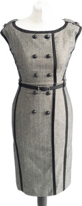 Karen Millen Grey Wool Blend Panelled Military Pencil Dress UK 8