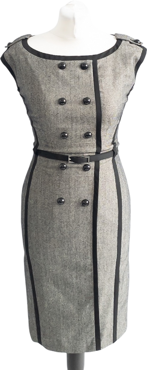 Karen Millen Grey Wool Blend Panelled Military Pencil Dress UK 8