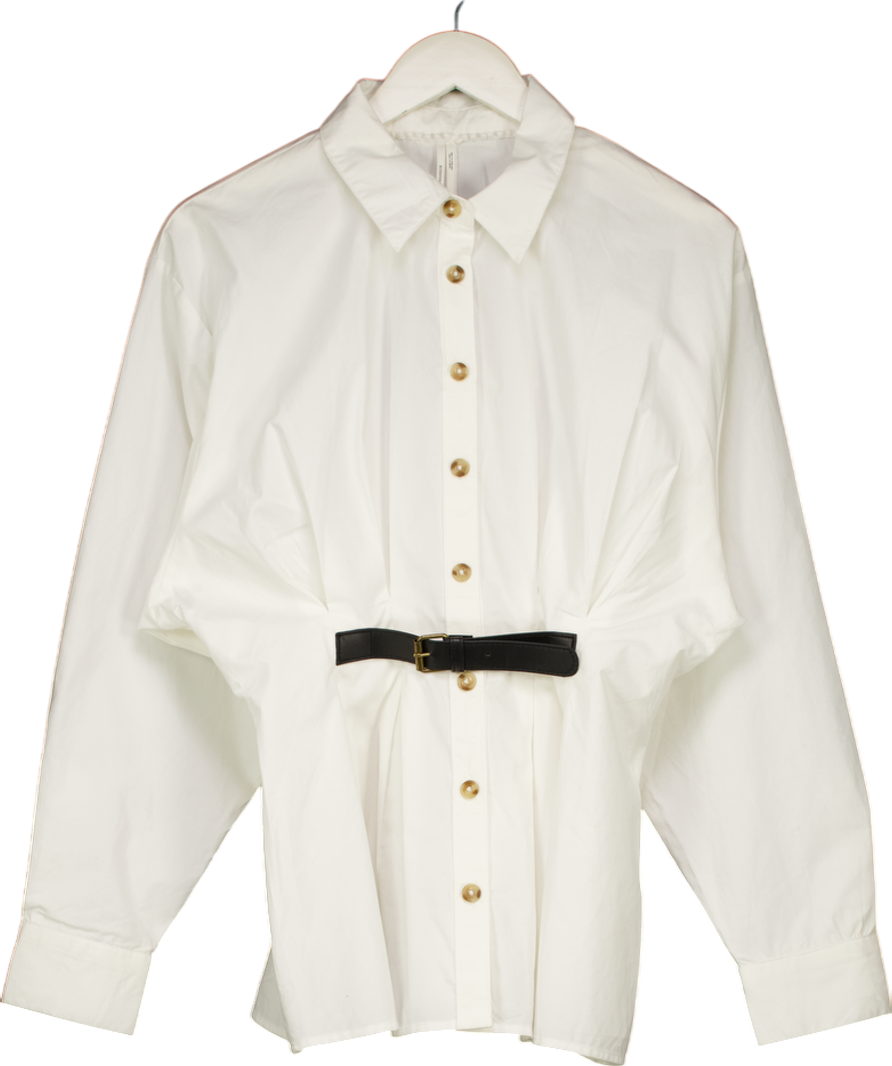 Anthropologie White Belted Buttondown Shirt UK 12