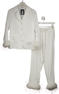 Nadine Merabi White Darcie Satin Feather Trim Pyjamas With Crystal Buttons UK 8