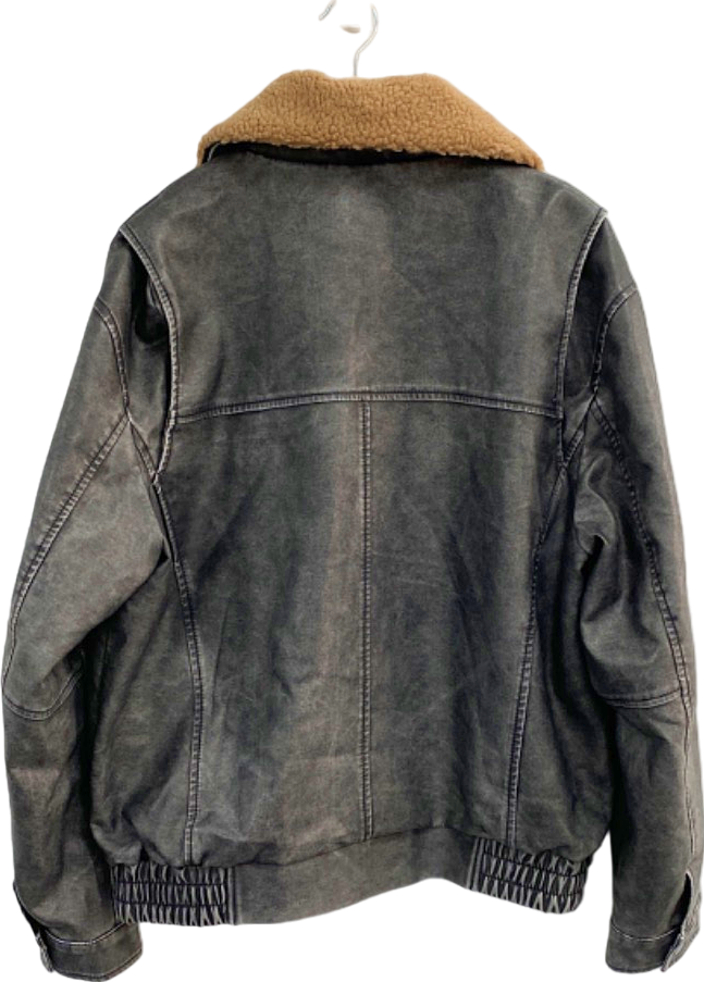 PrettyLittleThing Black Faux Leather Detachable Collar Bomber Jacket UK 12