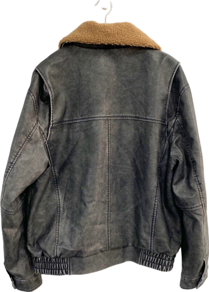PrettyLittleThing Black Faux Leather Detachable Collar Bomber Jacket UK 12