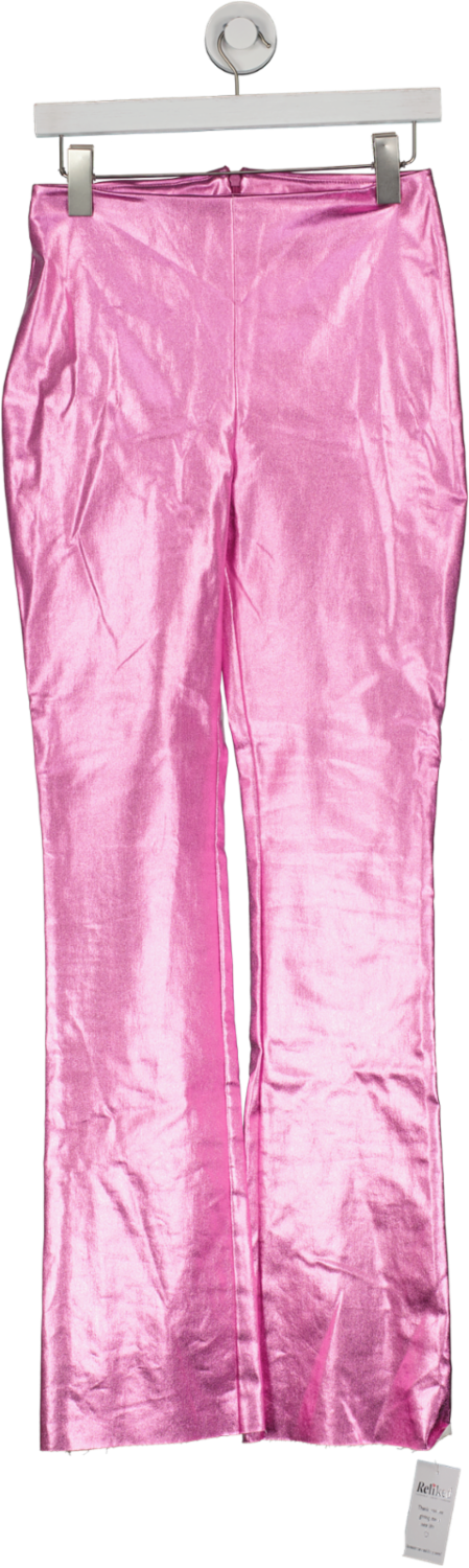 As You Pink Metallic Straight Leg Trousers UK 8