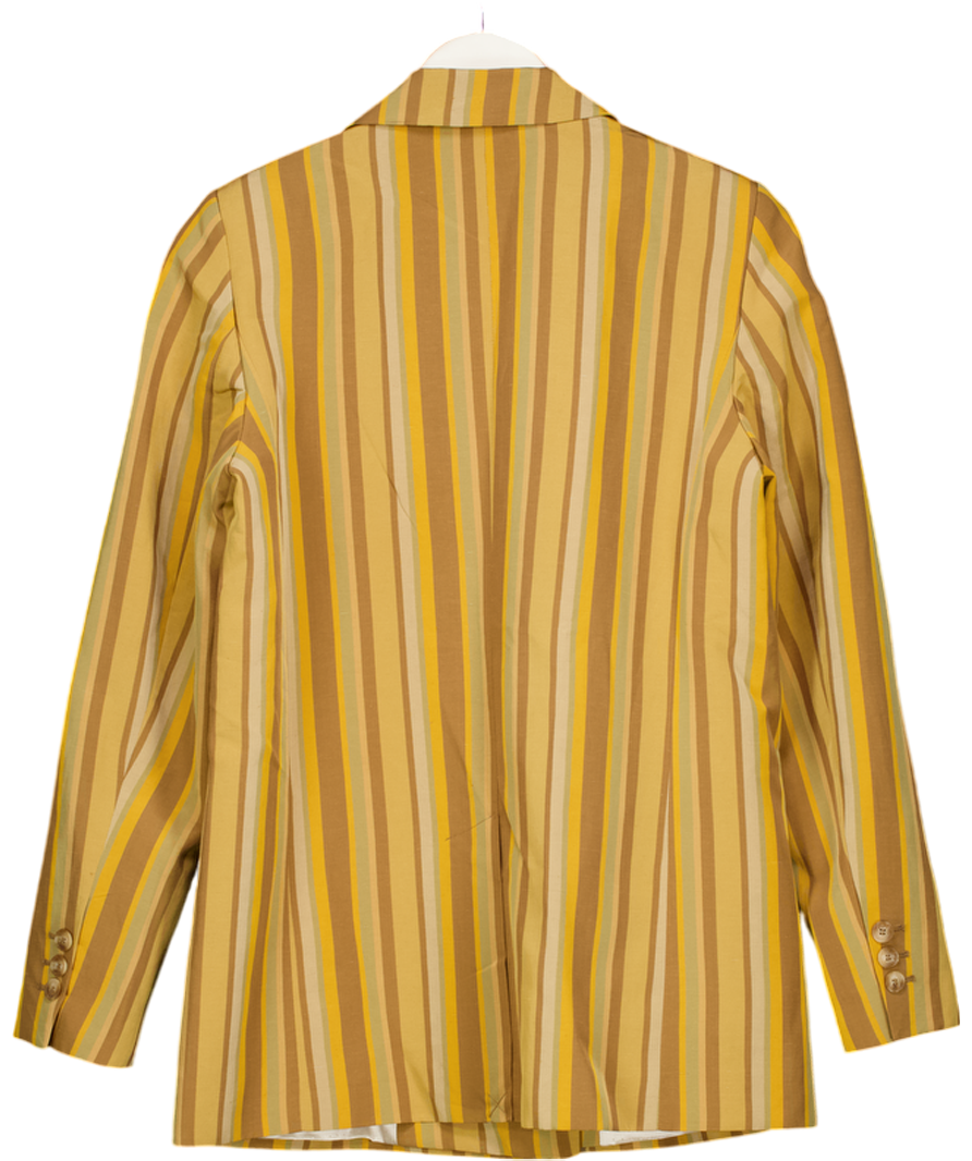 Sezane Yellow Agnes Jacket  Ochre Stripes Khaki Camel Fr36 UK 8