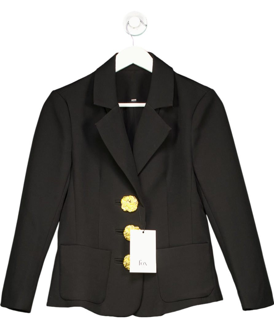 Fox London Black Tailored Gold Statement  Button Blazer UK S