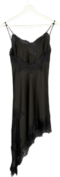 ZARA Black Satin & Lace Halterneck Asymmetric Slip Dress UK S