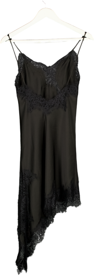 ZARA Black Satin & Lace Halterneck Asymmetric Slip Dress UK S