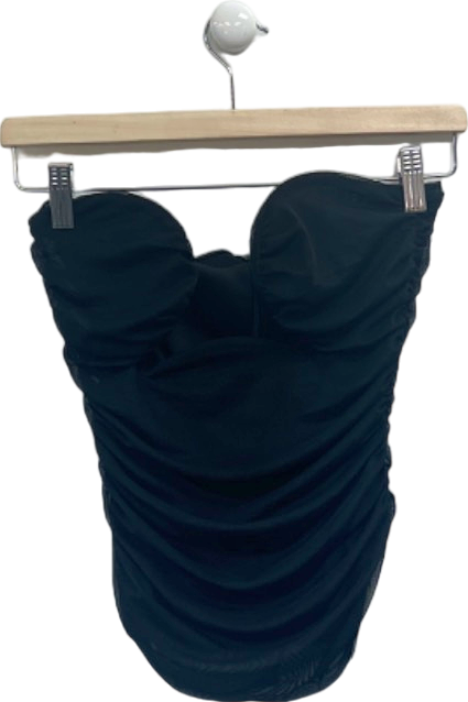 Black Ruched Strapless Dress UK S/M