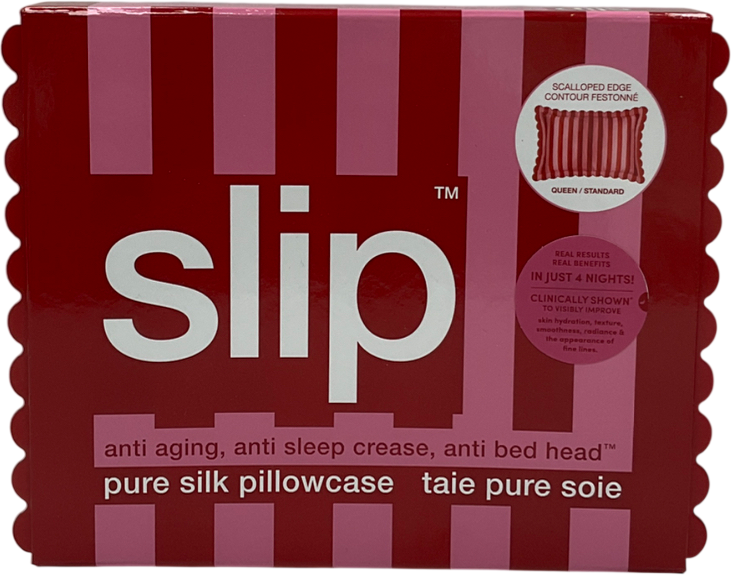 Slip Red Pure Silk Queen Pillowcase With Scalloped Edge One Size