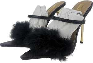 Ego Black Feather Strappy Heels UK 5 EU 38