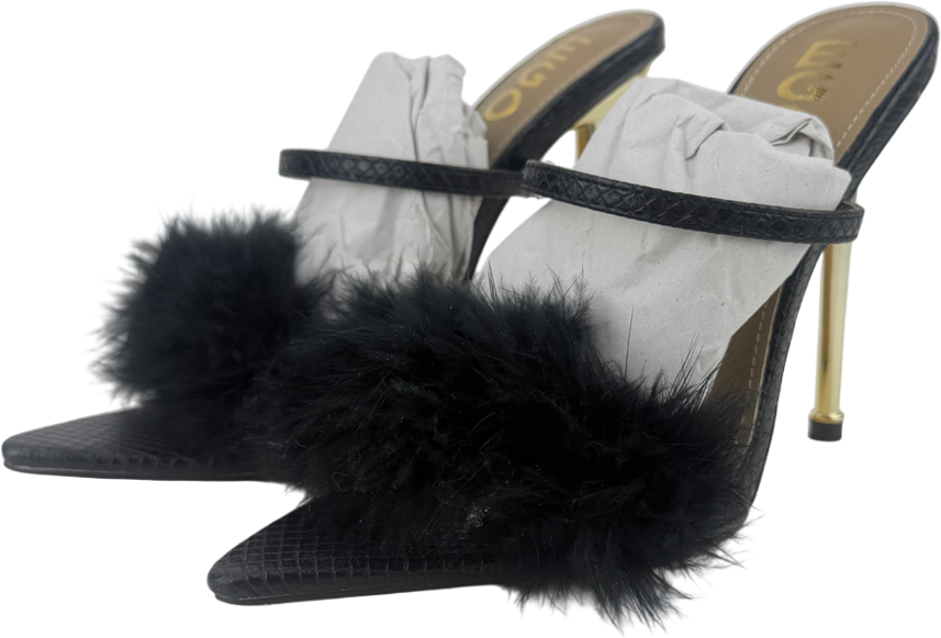 Ego Black Feather Strappy Heels UK 5 EU 38 👠