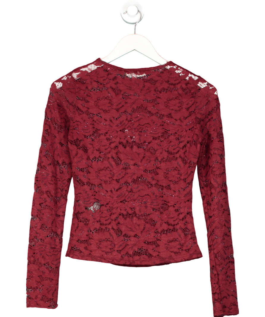 4th & Reckless Red Emery Long-sleeve Stretch Lace Top UK 8