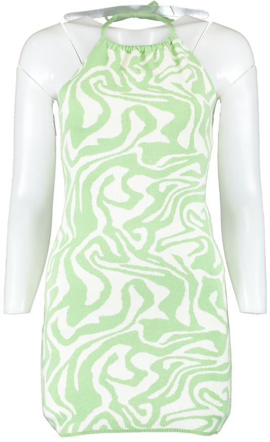 Motelrocks Green Knitted Swirl Halter Neck Mini Dress UK S