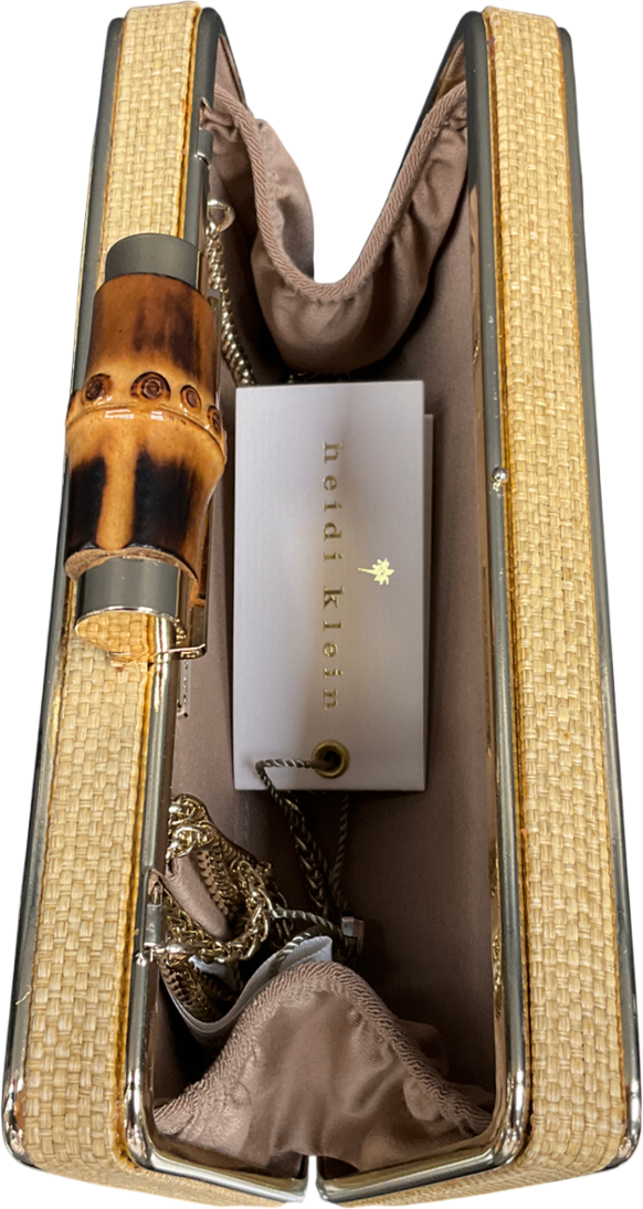Heidi Klein Cream Sb Bamboo Hardbox Clutch with gold chain strap