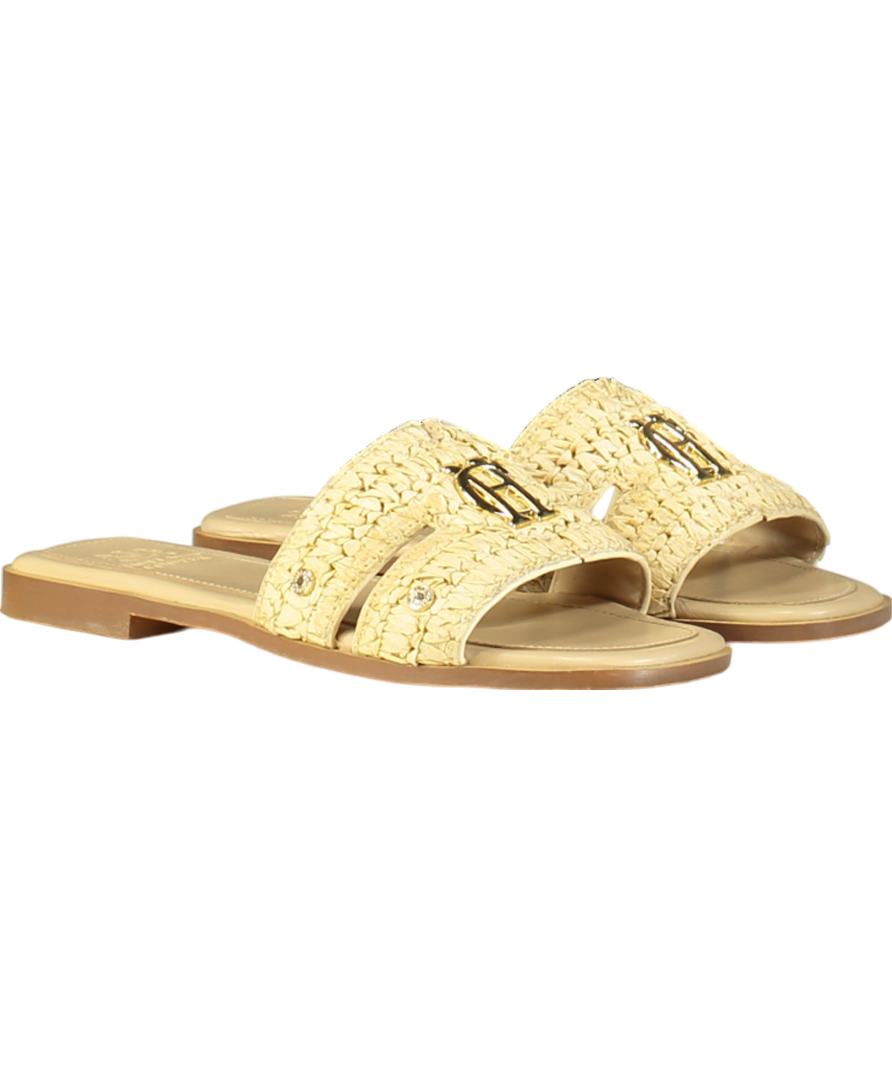 Holland Cooper Beige Naturl straw Monogram Slides UK 4 EU 37 👠