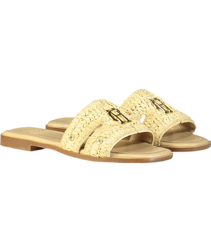 Holland Cooper Beige Naturl straw Monogram Slides UK 4 EU 37 👠