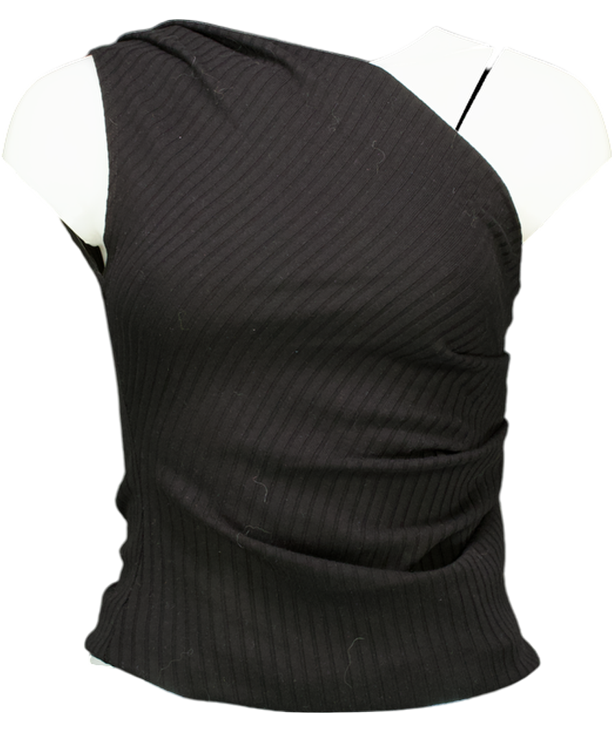 ZARA Black Asymmetric Ribbed Top UK S