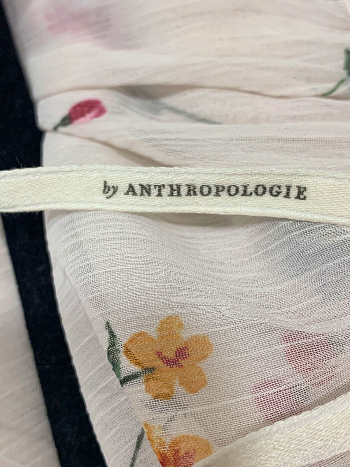 Anthropologie Cream Floral Print Sheer Blouse 1X