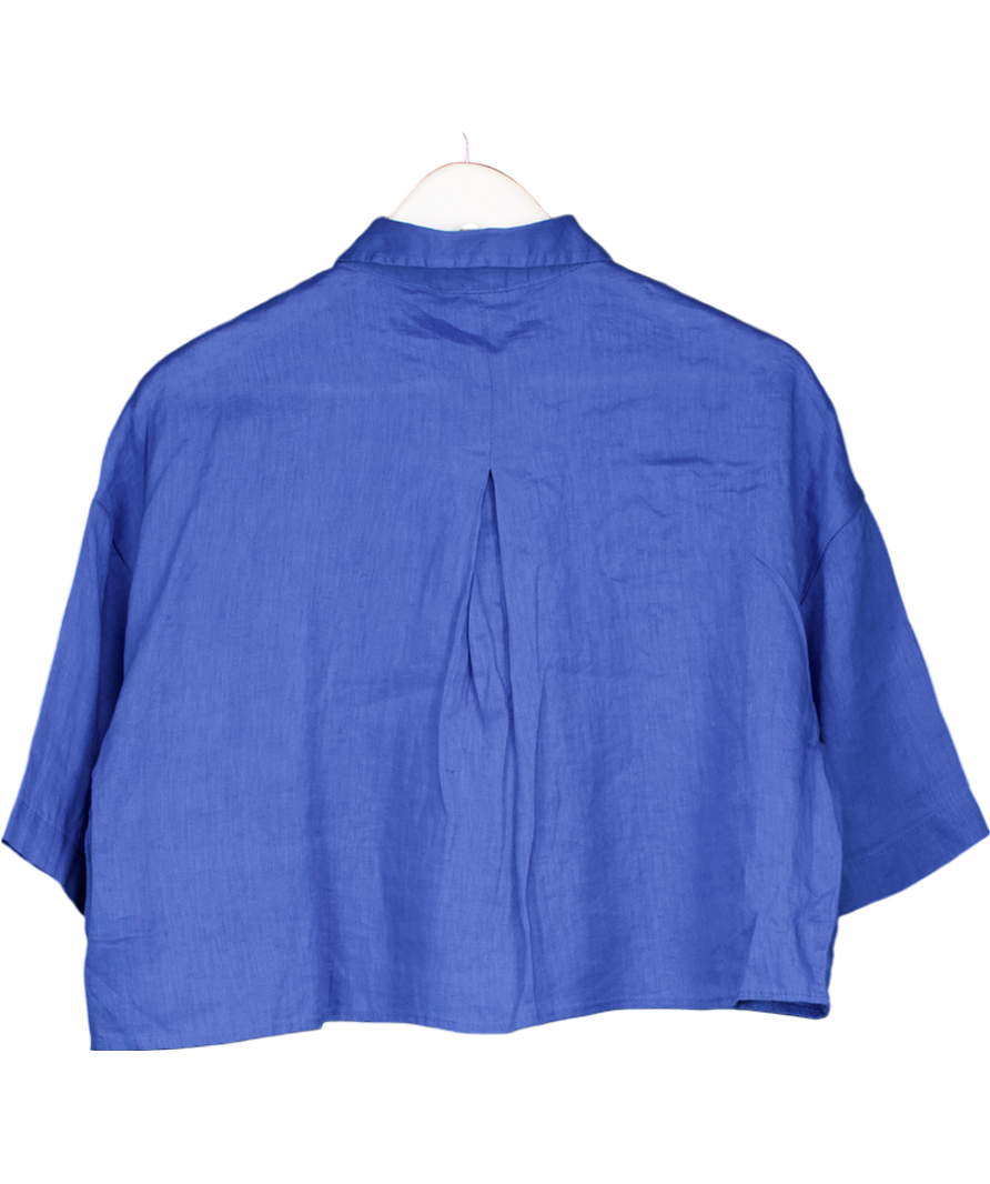H&M Blue Cropped Linen Shirt UK S