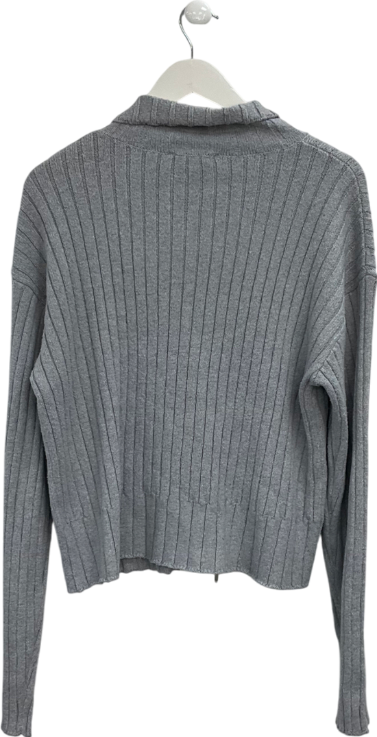White Fox Grey Ribbed Zip Through Jacket UK L/XL