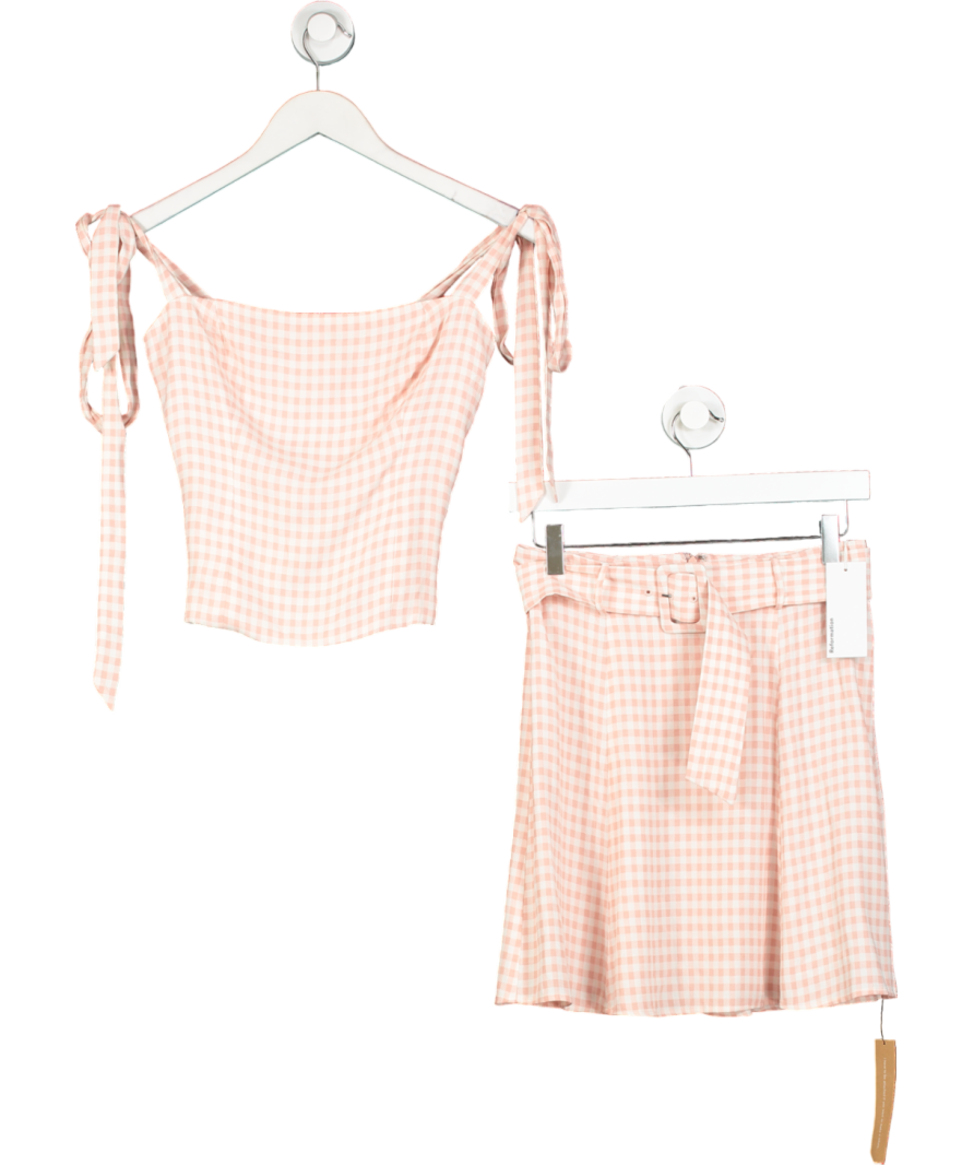 Reformation Pink Gingham Top And Skirt UK S