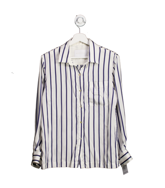 Asceno Cream Paris Oversized Pyjama Shirt Blue Stripe 100% Silk UK S