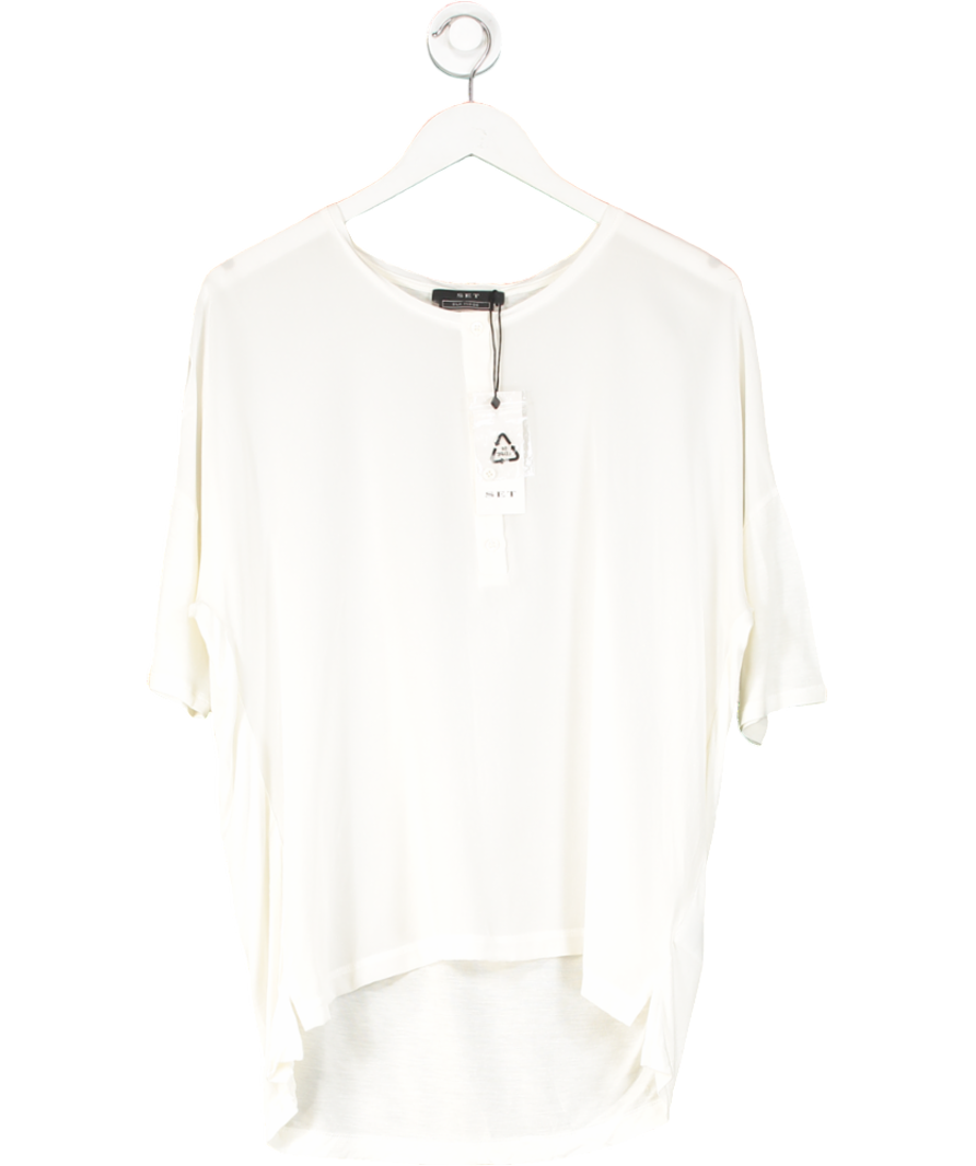 SET Cream Zoey 100% Silk Button T-shirt UK 10