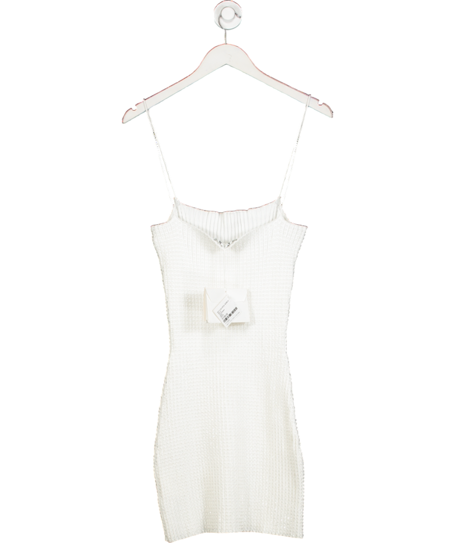 Alexander Wang White Crystal-embellished Ribbed-knit Mini Dress UK S