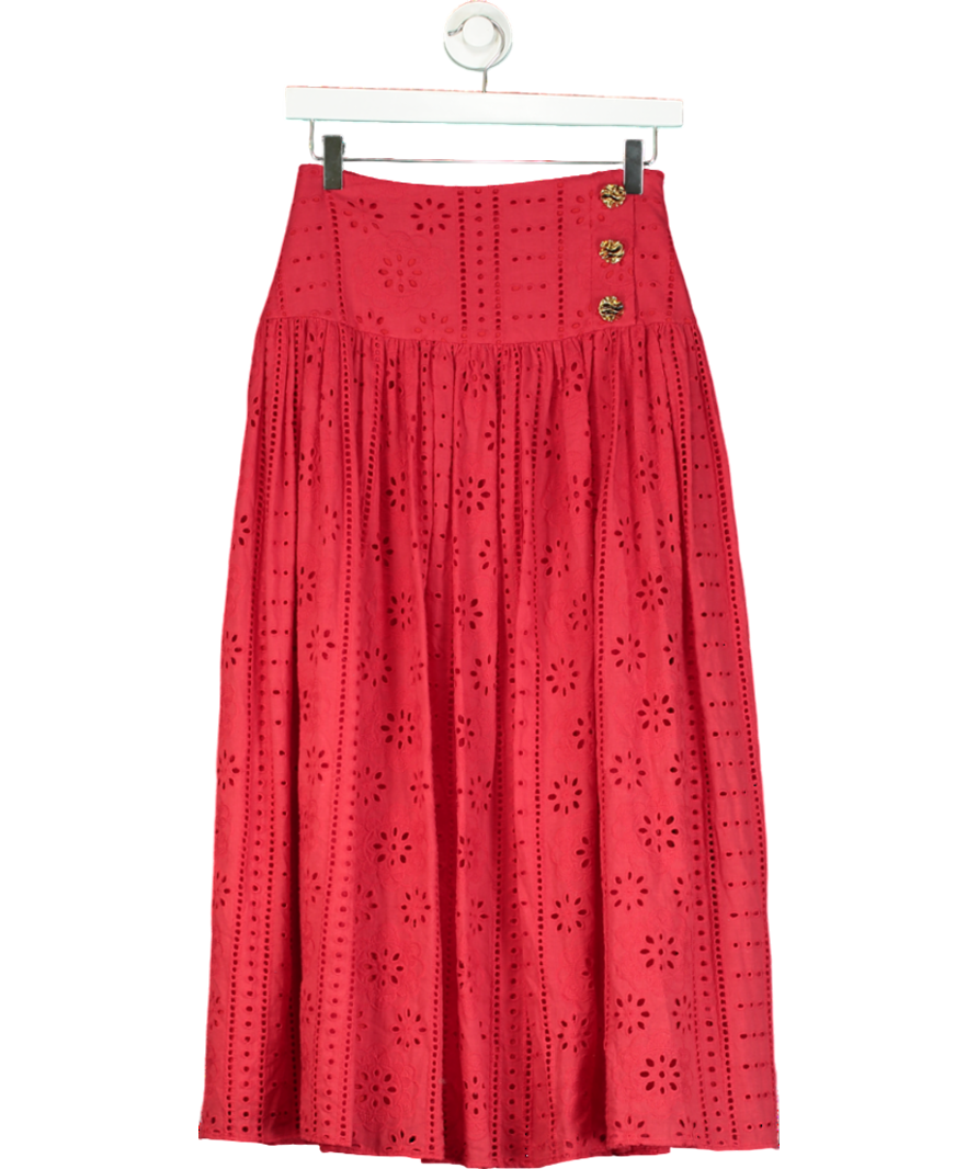 Glamoda Red Broderie Anglaise Midi Skirt UK S