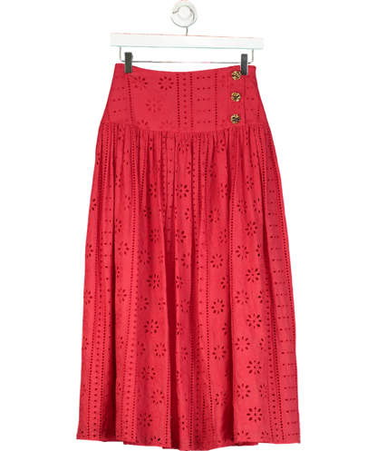 Glamoda Red Broderie Anglaise Midi Skirt UK S